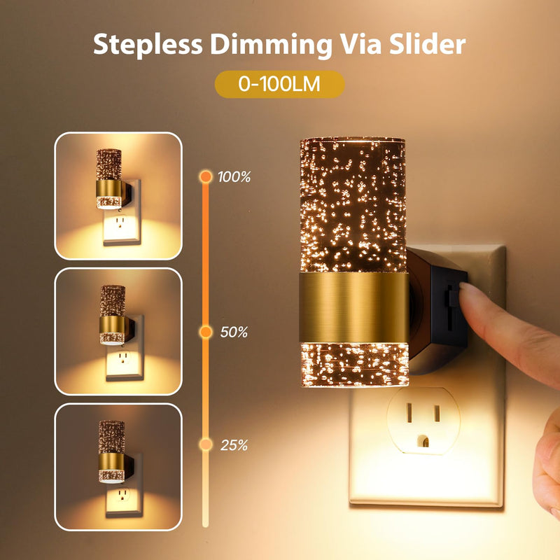 LED Night Lights Plug into Wall, 2-Pack Bright Plug in Nightlights, Dimmable 0-100LM, Dusk-to-Dawn, Wall Sconce-Style, Auto-On/Off, Home Decor for Bedroom, Bathroom, Hallway, Kitchen, 3000K