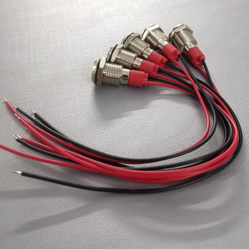 Gebildet Pack of 5 10mm 3V-4.5V-5V-6V-7.5V-9V LED Metal Indicator Light Waterproof Signal Lamp Pilot Dash with Wire (White) White (10mm)