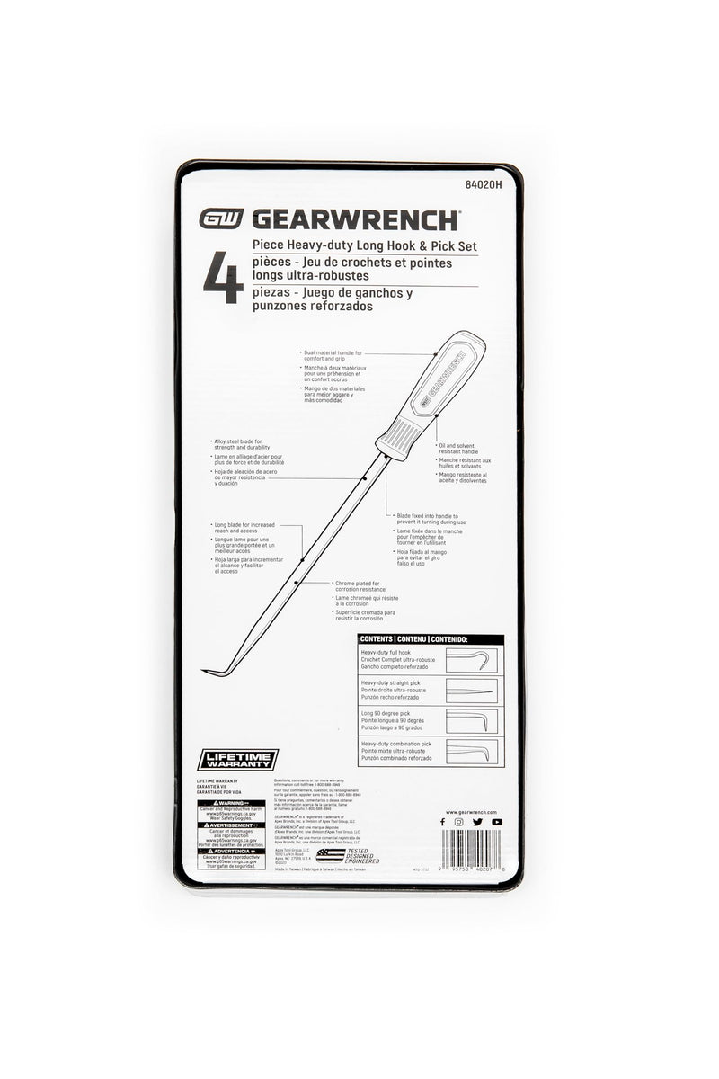 GEARWRENCH 4 Pc. Heavy-Duty Long Hook & Pick Set - 84020H 4 Pc. Heavy-Duty Set
