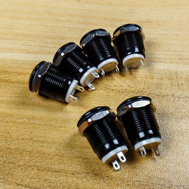 Gebildet Pack of 6 12 mm Momentary Push Buttons, Raised Head Cable, Aluminum Alloy, 1NO, 12V 24V 36V 110V 250V, Waterproof IP65 without LED (Black Housing) Black (12 mm)