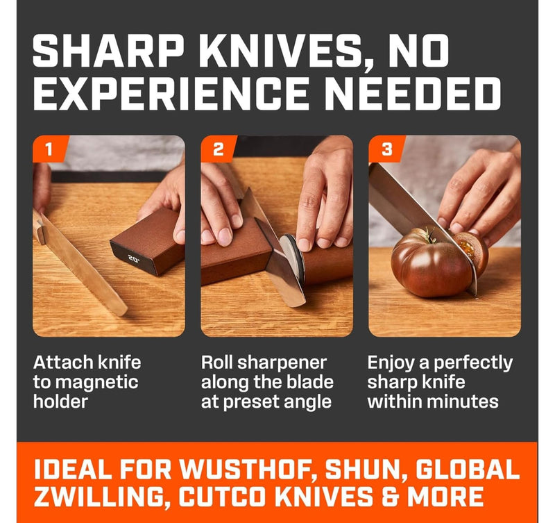 Warm & Craft Rolling Knife Sharpener - Knife Sharpener Tool For Kitchen Knives Magnetic Knife Sharpening Kit With 15 & 20 Degree Base