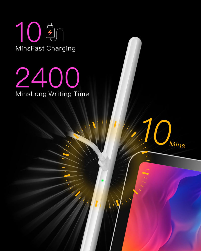 Stylus Pencil for Apple iPad – Longest Battery Life (5X, 35H Use), Tilt & Palm Rejection, Compatible with iPad 6th-10th Gen, iPad Pro 11/12.9/13” (M4), iPad Air 3/4/5/6, iPad Mini 5/6 40 Hours Battery Time Stylus