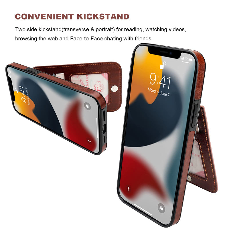 KIHUWEY Compatible with iPhone 13 Pro Max Case Wallet with Credit Card Holder, Premium Leather Magnetic Clasp Kickstand Heavy Duty Protective Cover for iPhone 13 Pro Max 6.7 Inch(Brown) Brown