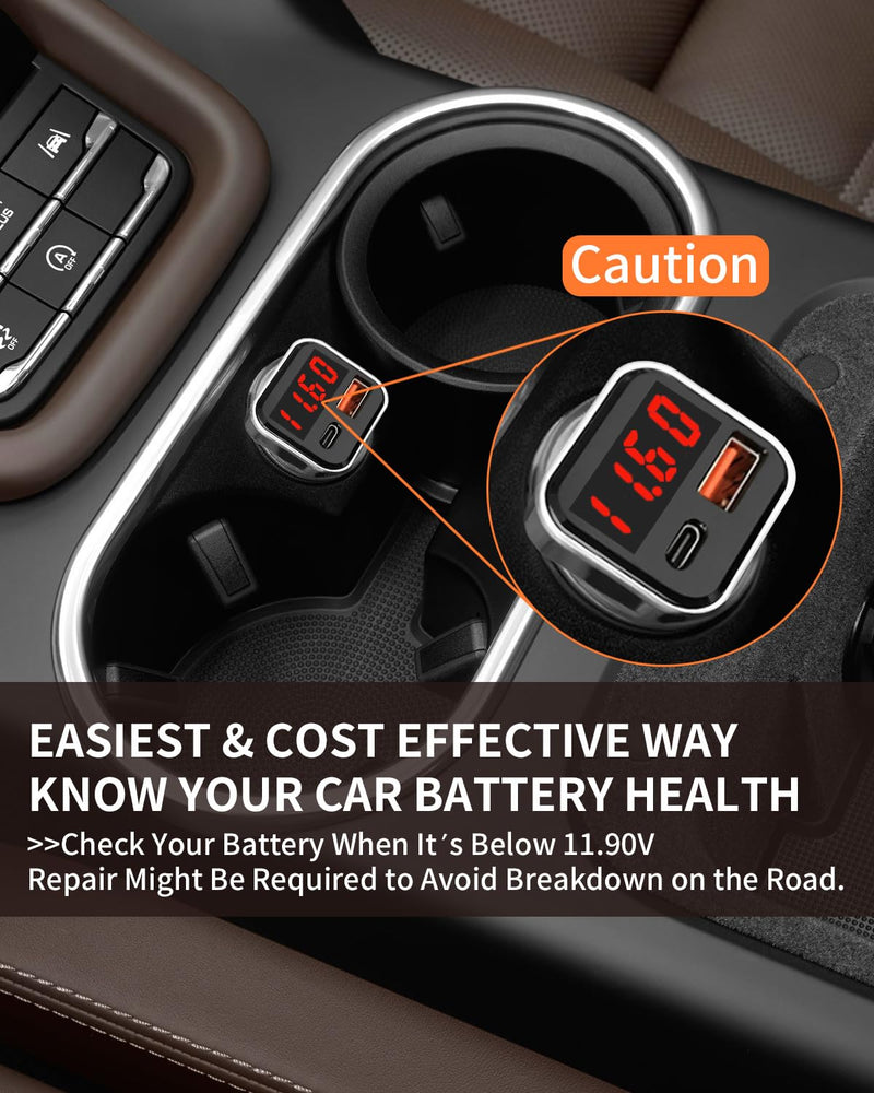 USB C Car Charger Adapter with Volt Meter, 30W Cigarette Lighter Adapter with Voltmeter, Type C Car Charger Fast Charging 12V, PD & QC 3.0 Compatible with iPhone 15 Pro Max, Samsung Galaxy S24