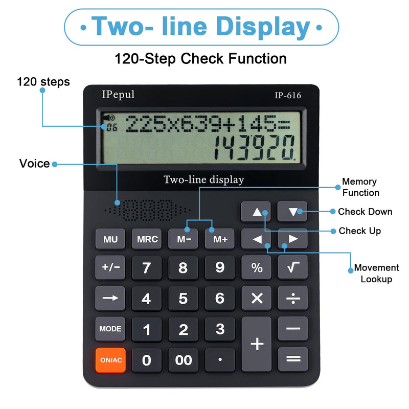 Desk Calculator, IPepul Basic Desktop Calculators Big Buttons and 2 Line Display, 4 Function Simple Calculator, Large Talking Calculators Office Supplies for Office Business School Students
