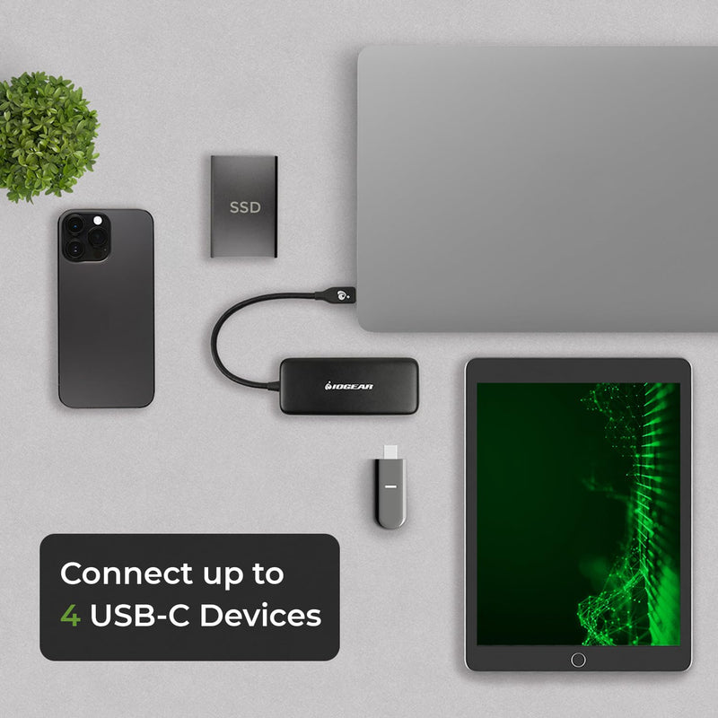 IOGEAR 4-Port USB-C Hub, USB 3.2 Gen 2 10Gbps, 100W Power Pass-Through, High-Speed USB-C Expansion Hub for SSDs, Hard Drives, Laptops, macOS, Windows (GUH3C4C)