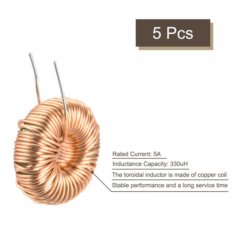sourcing map Pack of 5 toroidal core inductor copper coil magnetic inductor 330uH 5A for DIY circuit board