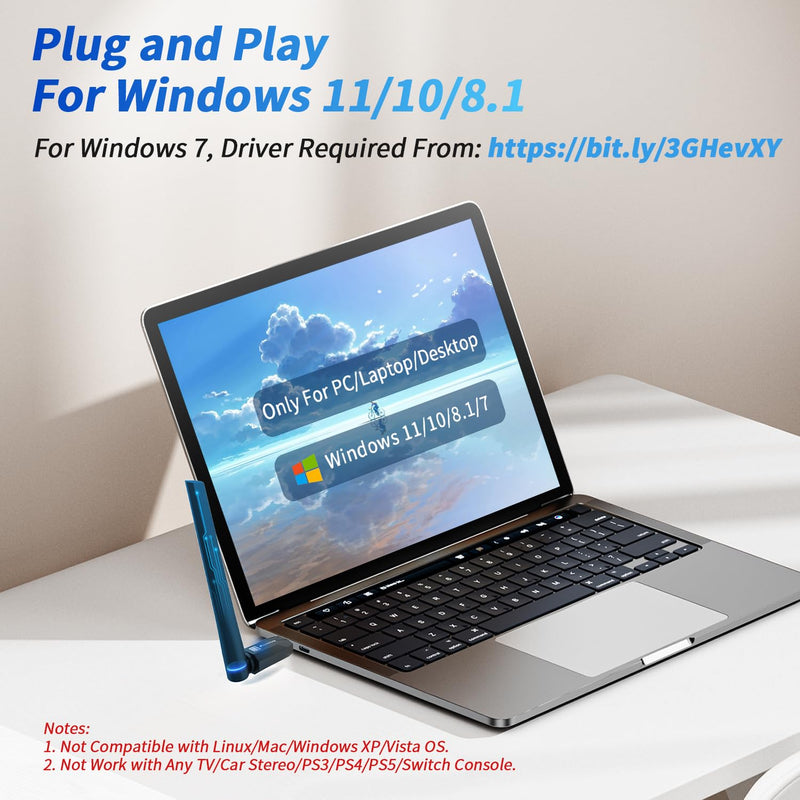Long Range Bluetooth 6.0 Adapter for PC, Built-in PA for 5dBi High-Gain Wireless USB Dongle for Windows 11/10/8.1 Laptop Desktop, Plug & Pair w/Bluetooth Headphones Speaker Keyboard Mouse