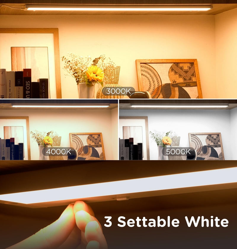 16 Inch Under Cabinet Lighting Plug in, 9W 120V 3 Color 3000K/4000K/5000K, 3 Brightness, Super Bright, Ultra Thin Under Counter Lights for Kitchen, Linkable LED Cabinet Light, White White,1 Pack 16 Inch