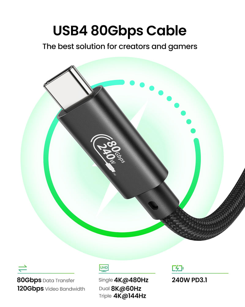 Fitee Thunderbolt 5 Cable 10FT Compatible, 80Gbps USB C Data Transfer Cable, 240W Charging, 120Gbps Video Bandwidth, 16K/Dual 8K, Braided USB C Video Cables for Monitor, MacBook Pro, Mac mini, PSSD