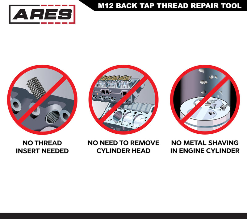 ARES 10110 – M12 Back Tap Thread Repair Tool – Collapsible Design Easily Engages and Repairs Threads from Inside Out – Keeps Metal Shavings Out of Cylinder