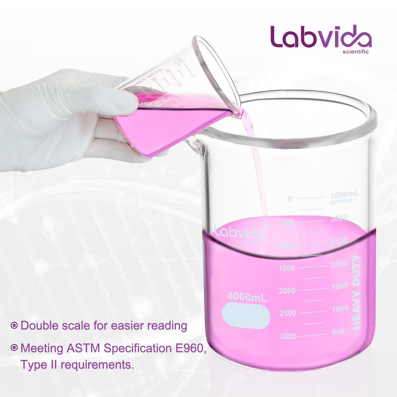 2pcs 1000ml Upgrated Thick Glass Beakers, Griffin Low Form Beaker Set with Double Scale, 3.3 Boro, LVA014 2pcs of Vol.1000ml