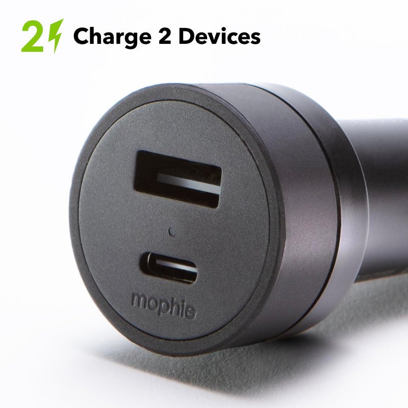 mophie 42W Dual USB-C + USB-A Car Charger, Universal AUX Compatibility, LED Indicator, Fast Charging, Multi-Device USB-C & USB-A