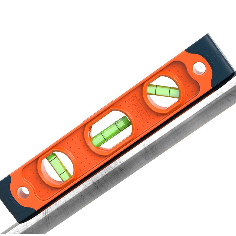 Presch Spirit Level Small Magnetic 230mm - Unbreakable magnetic spirit level with 3 levels for professionals in construction