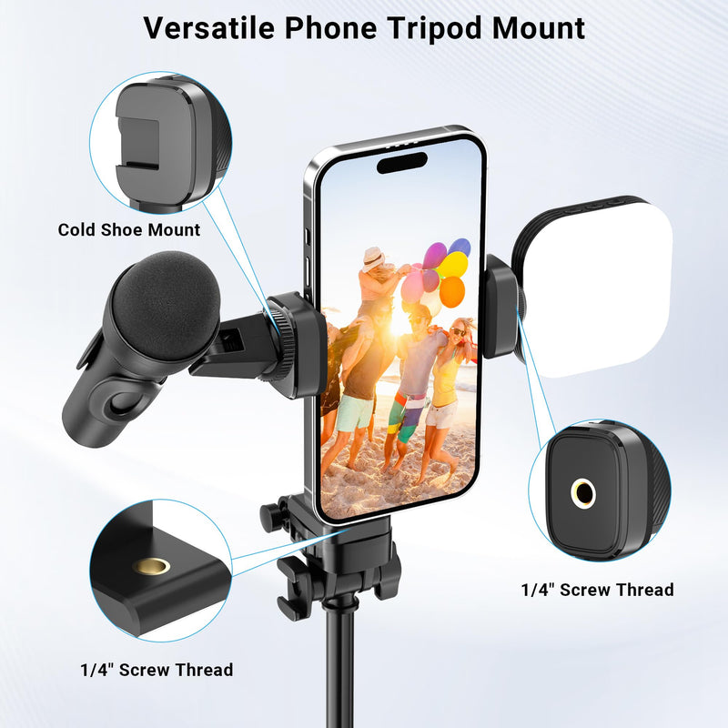 Phone Tripod Mount with 1/4" Screw Thread, 360° Rotate 180° Tilt Tripod Phone Holder Replacement with Cold Shoe, Versatile Tripod Mount Adapter for iPhone, Tripod, Selfie Stick, Camera Stand