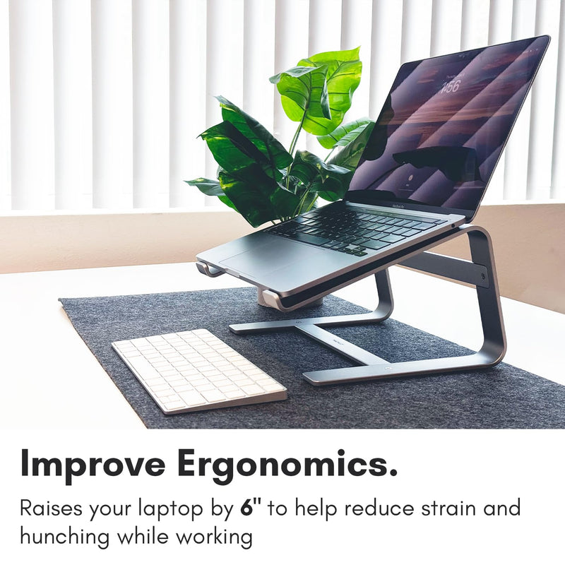 Macally Aluminum Laptop Stand for Desk - Works with All MacBook/Pro/Air & Laptops Between 10” to 17.3” - Sleek and Sturdy Laptop Riser - (ASTANDSG), Space Gray Stand Only