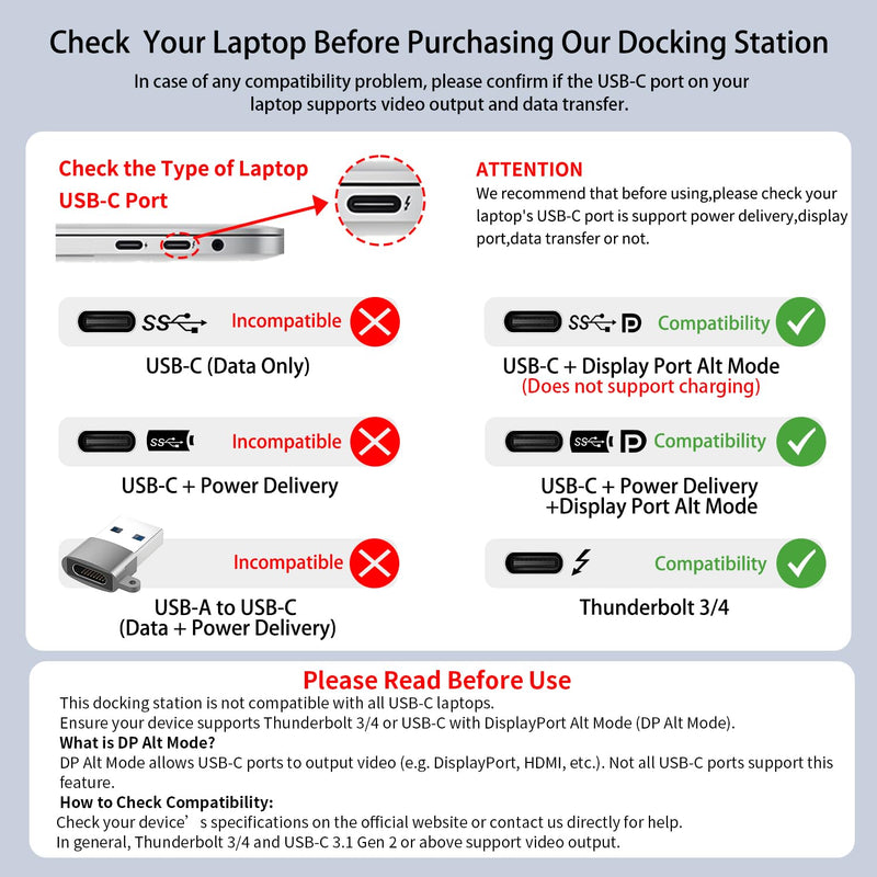 Docking Station Dual Monitor for HP/Dell/Lenovo/MacBook, USB C Hub Adapter with Dual 4K HDMI, 8-in-1 Laptop Docking Station, USB C Dock with USB 3.0, PD Charging, SD/TF Card Reader