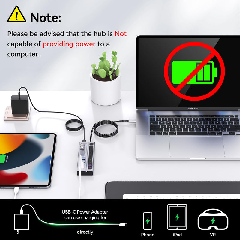 Minisopuru Powered USB C Hub – Support Max 45W Charging with 65W USB-C Power Adapter, 10Gbps, USBC Hub Charging for Meta Quest Pro, Steam, iPad Pro, iPhone, Watch (Not for Monitor) 9 in 1 PD