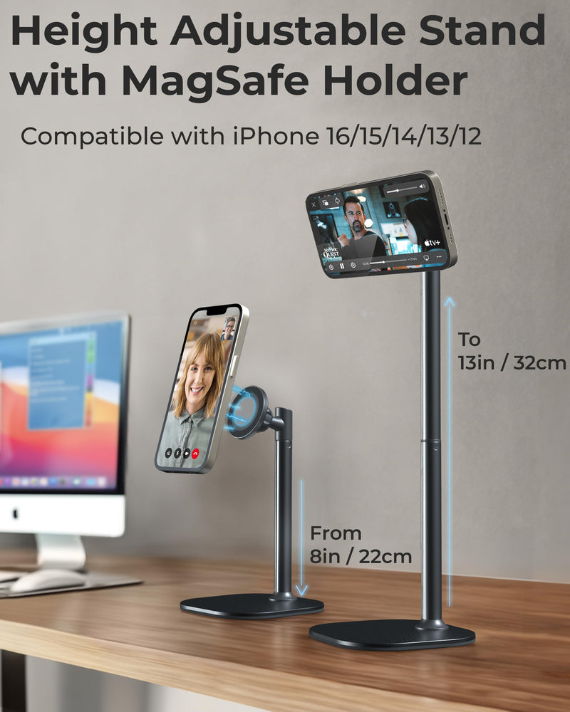 COOPER MagStand - Adjustable Magnetic iPhone Stand for Desk & Phone Holder for Video Recording, Compatible with MagSafe, Stand for iPhone 17 Pro Max, 16/15/14/13/12, Small Mag Safe Tripod (Black) Night Black