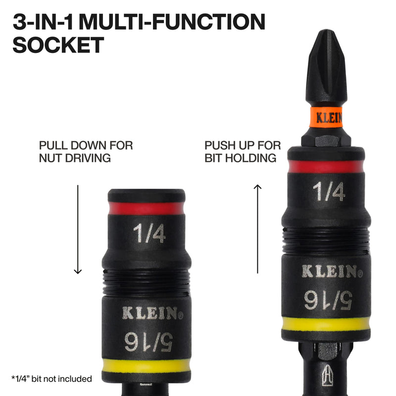 Klein Tools 32933KIT SAE and Metric Impact-Rated Socket Set, 6 Flip Sockets with 12 Hex Driver Sizes, 1/4-Inch Bit Holder, Two Impact-Rated 5-Inch Shafts Sae & Metric Set