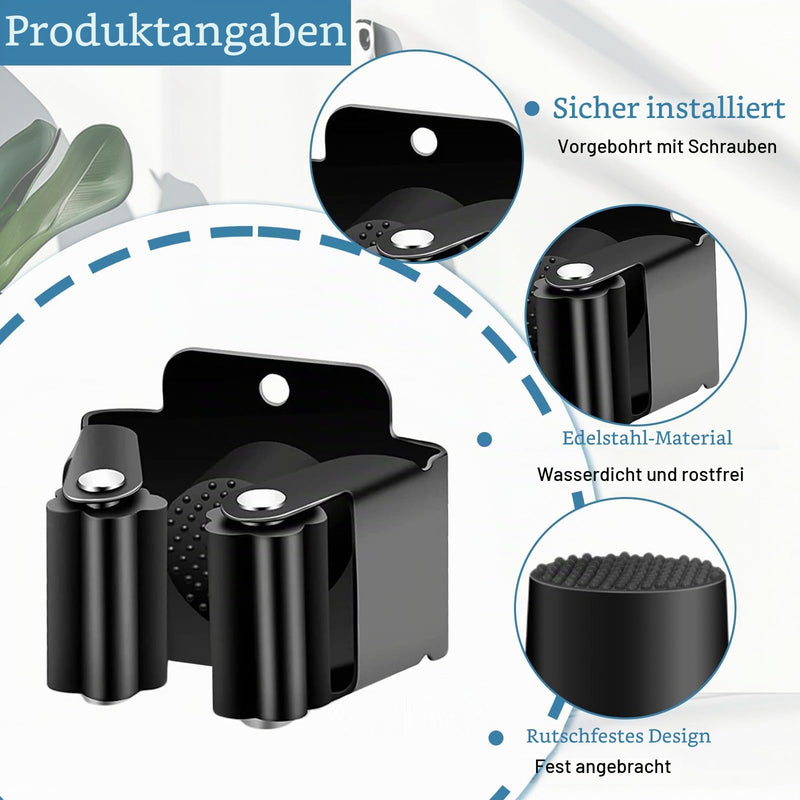 6 Piece Tool Holder Set, Stainless Steel Broom Holder Wall | With strong clamping effect, stable and non-slip, garden tool holder, wall mount for mop, broom, shovel, tools 6 Black