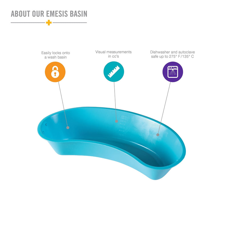 DMI Emesis Basin, Autoclavable, Kidney Shaped, Durable Design, Visual Measurements, Made in USA