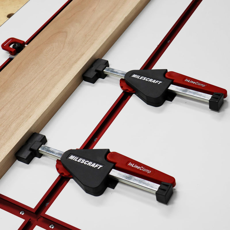 Milescraft 4030 InLine Clamps T Track Clamp (2 pack) – Adjustable T-Track Clamps for Woodworking. Apply Horizontal Pressure for all your Clamping Projects. Includes (2) CamStop Clamps.