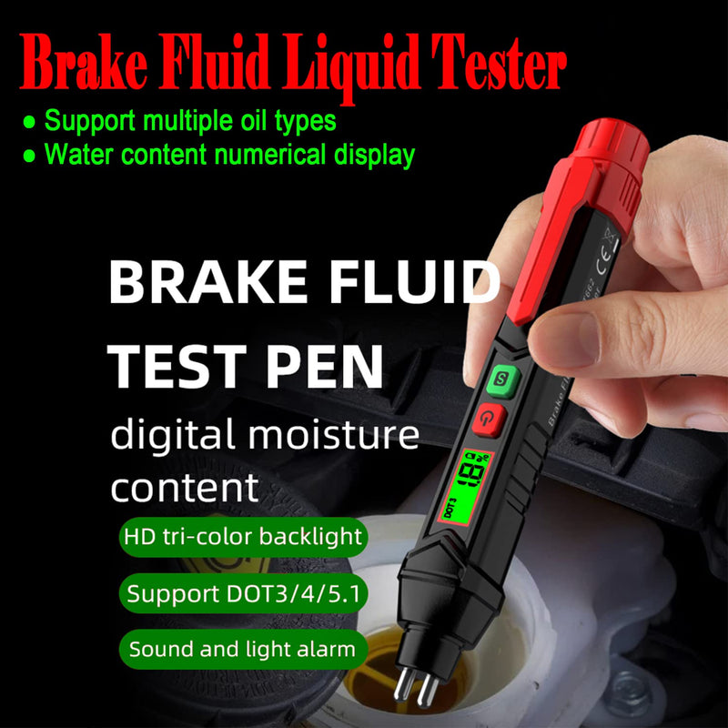 Brake Fluid Liquid Tester, Automotive Brake Fluid Content Detector, Vehicle Brake Diagnostic Testing Tool, Hydraulic Fluid Liquid Tester Pen Oil Moisture Tester Analyzer Meter for DOT3 DOT4 DOT5.1