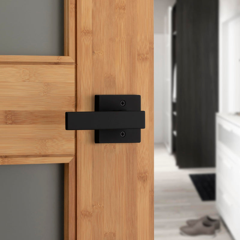 Kwikset Singapore Interior Privacy Door Handle with Lock, Door Lever For Bathroom and Bedroom, Matte Black Reversible Keyless Turn Lock, with Microban Protection 1 Pack