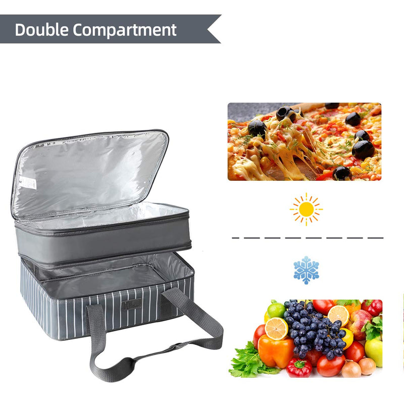FE FUN ELEMENTS Casserole Carrier, Expandable Insulated Casserole Carriers for Hot or Cold Food, Lasagna Lugger for Parties, Fits 9" x 13" Baking Dish, Grey Double