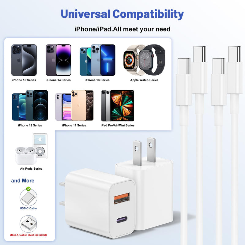 For iPhone 15 Fast Charger,[Apple MFI Certified] 2Pack Dual Port 20W PD Power USB C Wall Charger Adapter with 10FT Long USB C Fast Charging Cable for iPhone 15/15 Pro/15 Pro Max/15 Plus, iPad and More 10 FT white 2