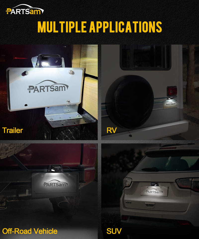 Partsam LED License Plate Light Waterproof 12V DC License Tag Light with Holder Drainage Hole Steel Bracket Mount ABS Housing PC Lens for Trailer Truck Pickup UTV ATV RV Boat 12V DOT Compliant Black