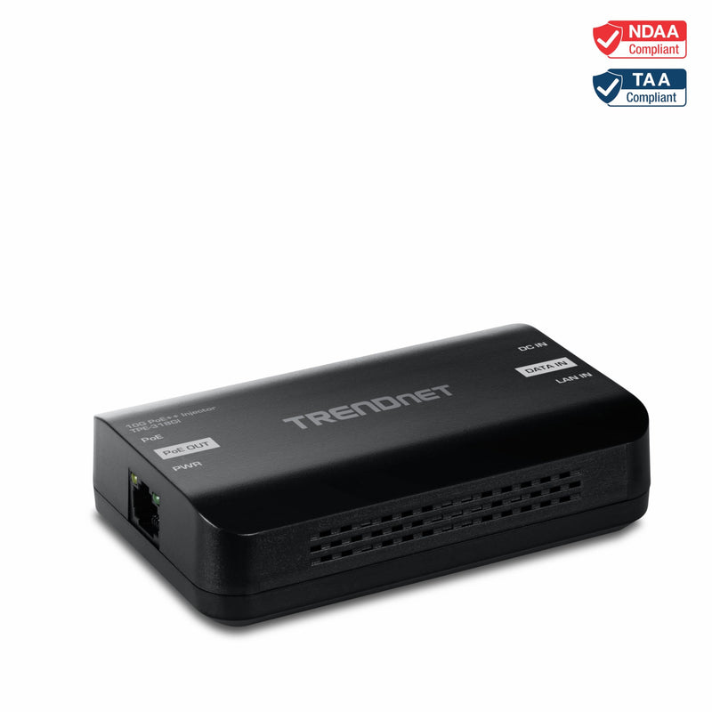 TRENDnet 10G PoE++ Injector, TPE-318GI, Converts a NonPoE Port to A PoE++ 10G Port, Supplies PoE (15.4W), PoE+ (30W), or PoE++ (90W)