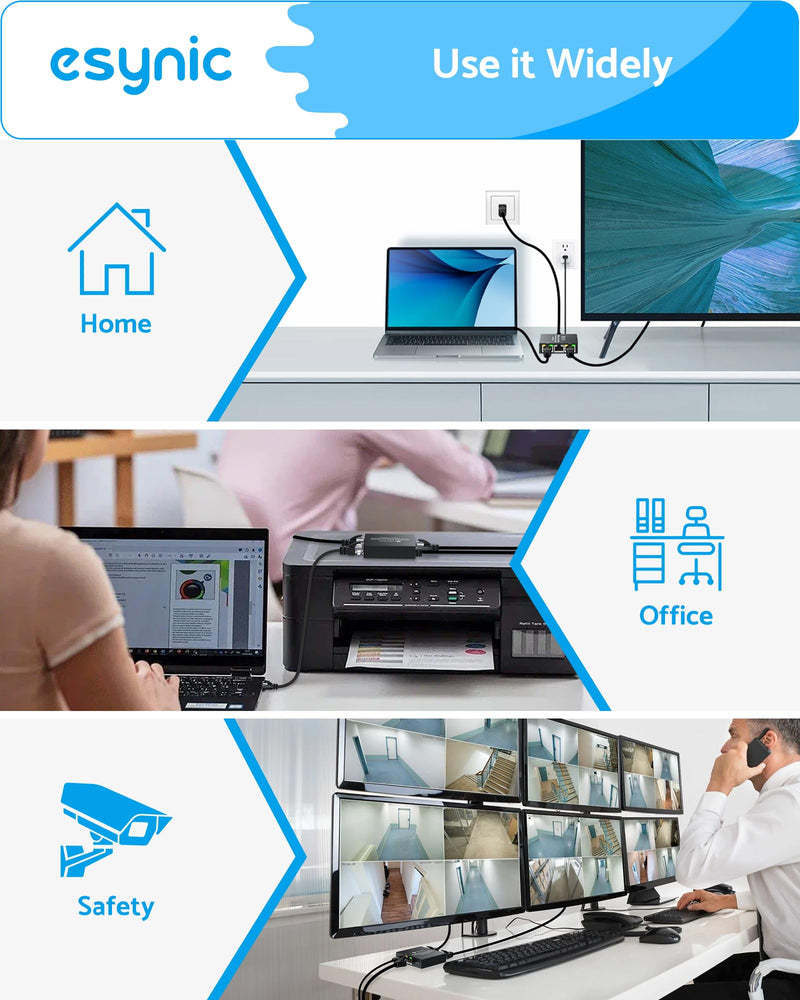 eSynic Ethernet Splitter 1 to 3 Portable 1000Mbps High Speed Network Splitter Durable Metal Case Gigabit RJ45 Internet Splitter for LAN RJ45 ethernet Cable Splitter Work with Cat5/5e/6/7/8 Cable ESY243