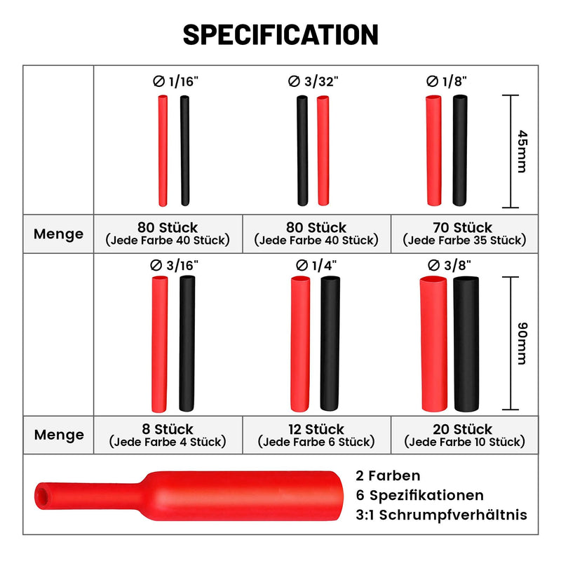 RED WOLF Heat Shrink Tube Set with Adhesive 3:1 Shrink Ratio Double Wall Heat Shrink Tube Waterproof Heat Shrink Tube Red & Black 270 Pieces