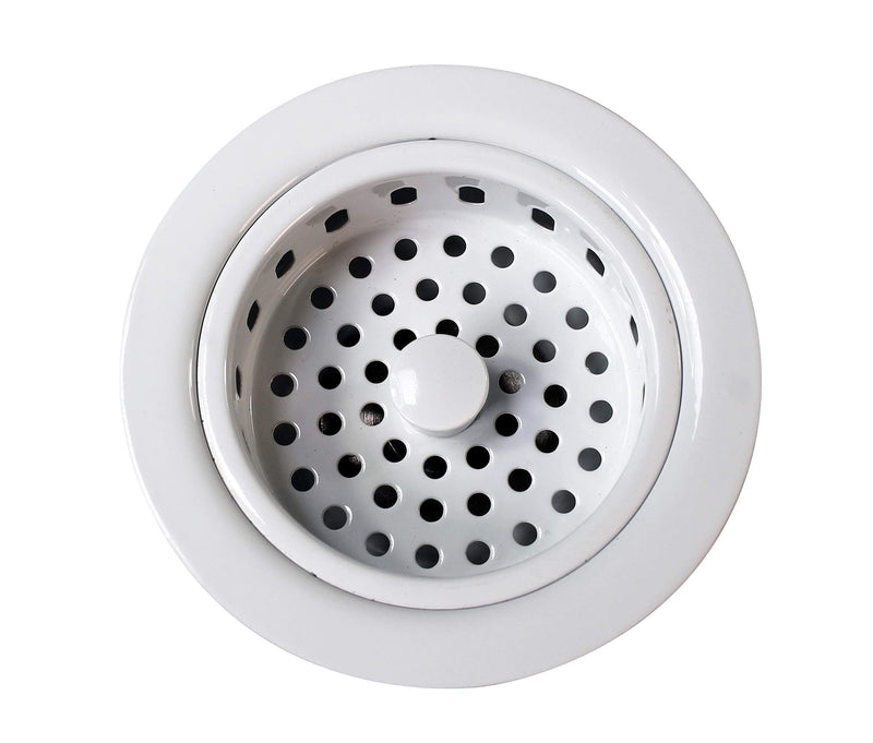 Westbrass D2165-50 Post Style Large Kitchen Basket Strainer with Waste Disposal Flange and Stopper, Powder Coat White 1 Pack
