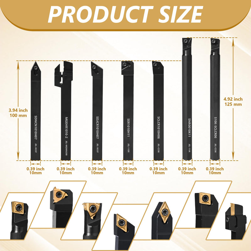 VerRich 28PCS Kit Indexable Lathe Turning Tools,7PCS 3/8"10mm Shank Boring Bar Metal Turning Tool Holder with 21PCS Carbide Inserts for Boring Cutting Grooving Turning Threading 7PCS 3/8"10mm Holders+21PCS Inserts