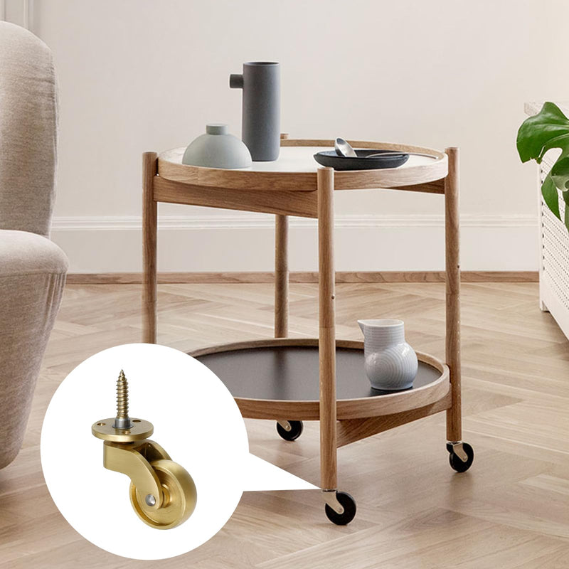Semetall 1-1/4 Inch Solid Brass Swivel Caster for All Floor Mat Polished Brass Finish Caster Wheels Replacement for Chairs/Tables/Furniture,Set of 4 A-108