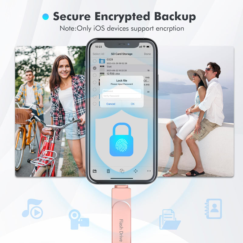 Apple MFi Certified 512GB Photo Stick, Flash Drive for iPhone Memory Stick for Photo/Video Backup Stick, High-Speed USB Stick iPhone Storage Drive Compatible for iPhone/iPad/Android/PC (Pink) Pink