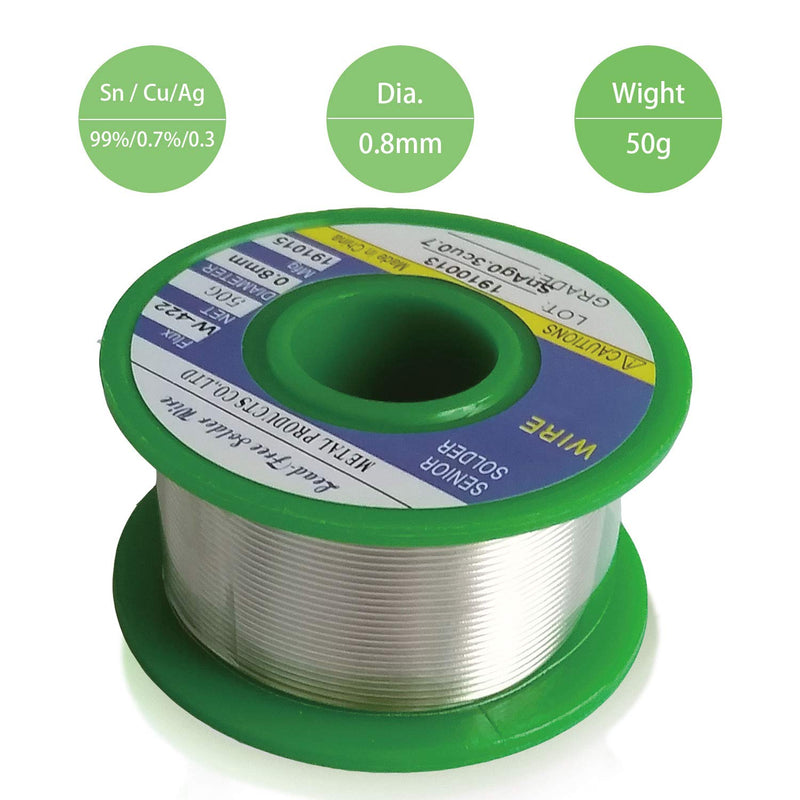 Tin solder, lead-free solder with rosin core (Sn99 Ag0.3 Cu0.7/0.8mm, 50g) Sn99 Ag0.3 Cu0.7/0.8mm, 50g