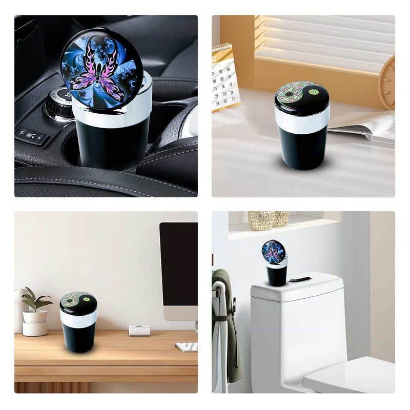 Car Ashtray,Ashtray Can with Lid,Ashtray for Outside Patio, Portable Smokeless Ashtray Cup Cigar Garbage Container with Blue LED Light, Ashtray For Car, Smell Proof Ashtray With Lid Black