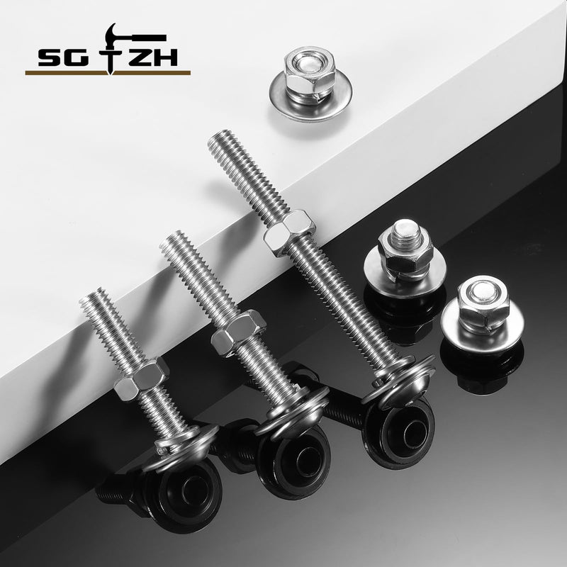 M8 x 60mm Flanged Button Head Socket Cap Screws Bolts, Nuts, Flat & Lock Washers, 20Pcs 18-8 (304) Stainless Steel, Bright Finish, Fully Threaded, by SG TZH (with Hex Spanner) M8 x 60mm Silver 20