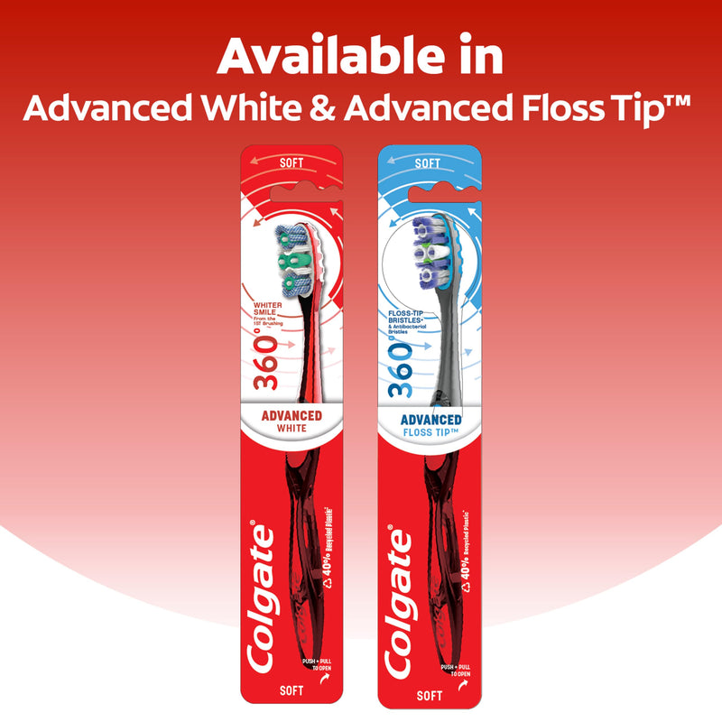 Colgate 360 Advanced Whitening Soft Toothbrush Pack, 4 Adult Soft Toothbrushes with Cheek and Tongue Cleaner, Helps Clean Your Teeth, Tongue, Cheeks, & Gums, 4 - Pack (Pack of 2) 1 Count (Pack of 8)