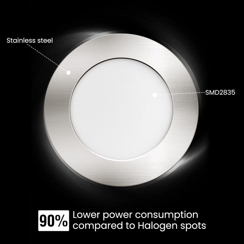 ALUSSO set of 6 12V LED recessed ceiling spotlights 3.5W furniture recessed spotlights 3000K warm white 4000K neutral white 6000K cold white, recessed LED spotlights flat drill hole 55-58mm and 14.5mm flat, IP44 waterproof nickel