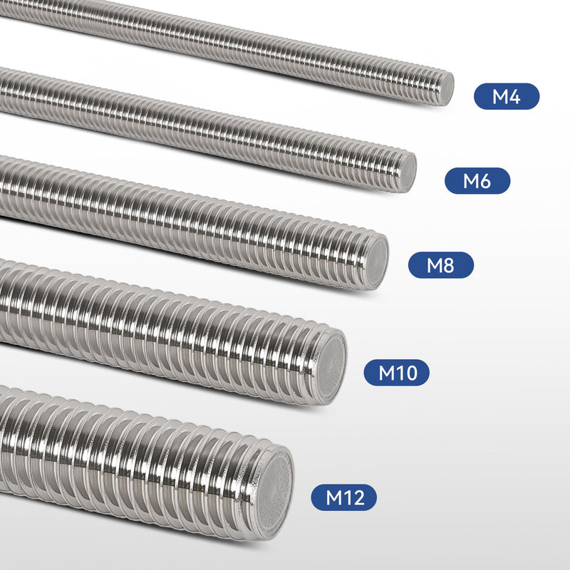 24 Pcs 304 Stainless Steel M4 Fully Threaded Rod,10"(255mm) Long Threaded Rod,Right Hand Threads，with Nuts (24, M4x255mm) 24