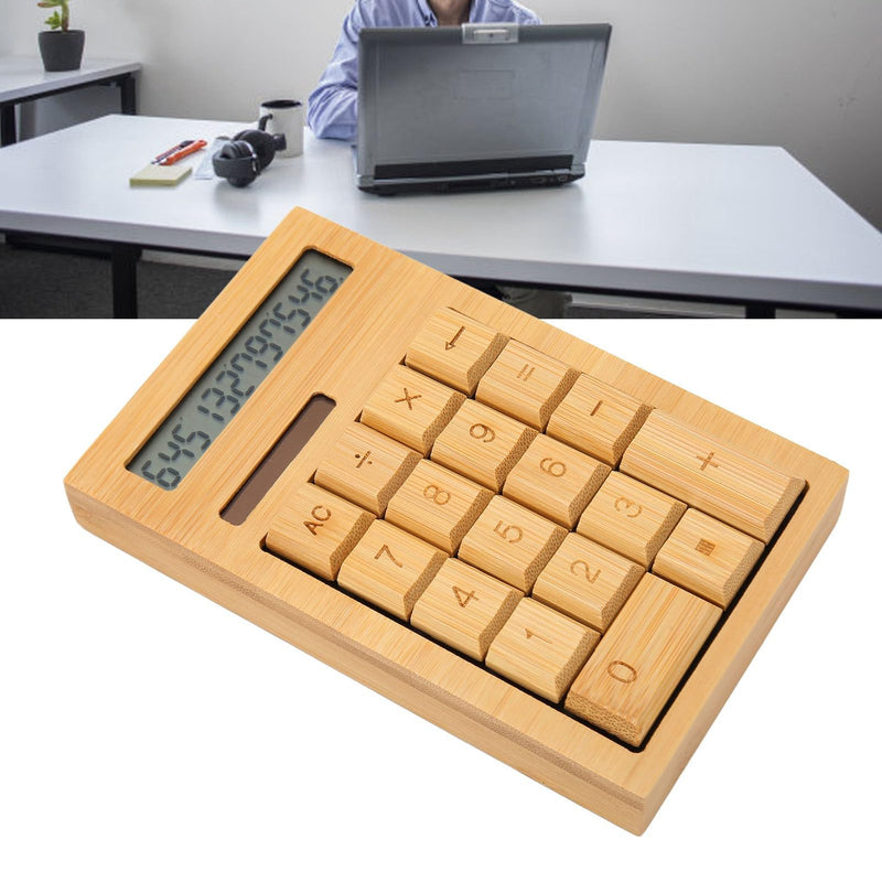Wooden Solar Calculator, Wooden Desk Calculators with Digits, Basic Standard Function Desktop Calculator with Solar and Battery Dual Powered for Office Home School