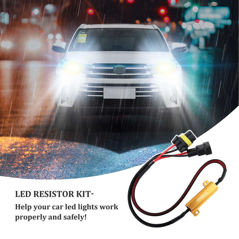 2PCS HB3/HB4/9005 LED Resistor Kit,50W 6 ohm LED Headlight Resistor Anti Flicker & Error Decoder,Universal Car Accessories Load Resistor for LED Lights,Fog Lights,Headlights (HB4) HB4