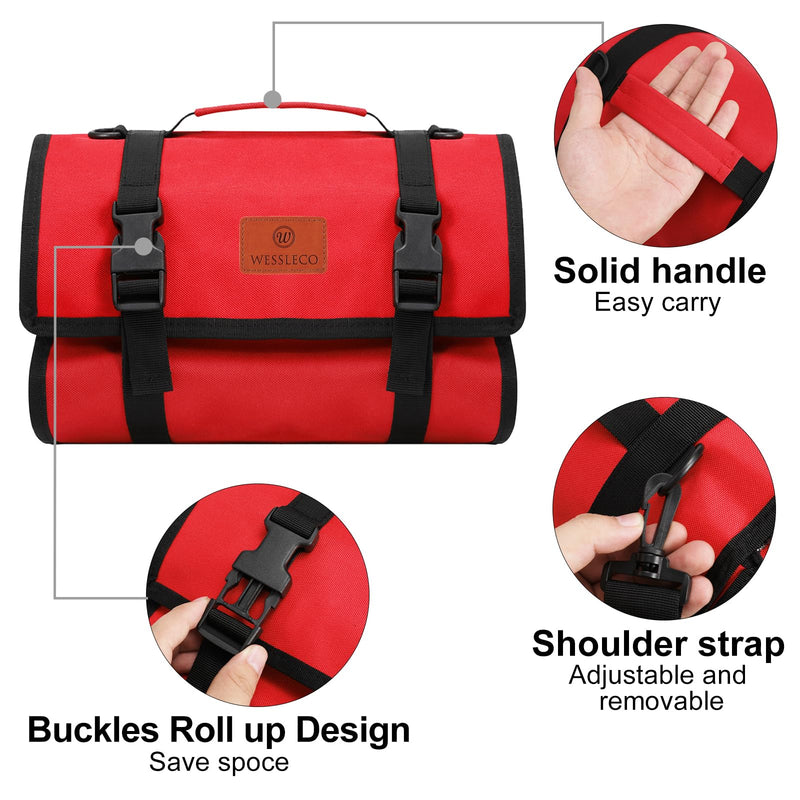 Canvas Tool Roll Up Bag, Multi-Purpose Wrench Organizer, Hvac Tool Bag with 4 Pockets (Red) 4 Zipper Pockets Red