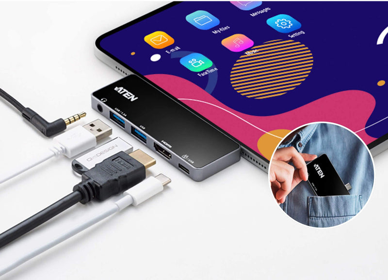 ATEN 5-in-1 USB-C Travel Dock w/Audio Port, 92W PD, 3840 x 2160 60Hz 30Hz, USB 3.2 Thunderbolt 3, HDMI, 3.5mm Mic, Headphone for Windows, Mac, iPad, Android Mobile, Laptop, Desktop UH3238