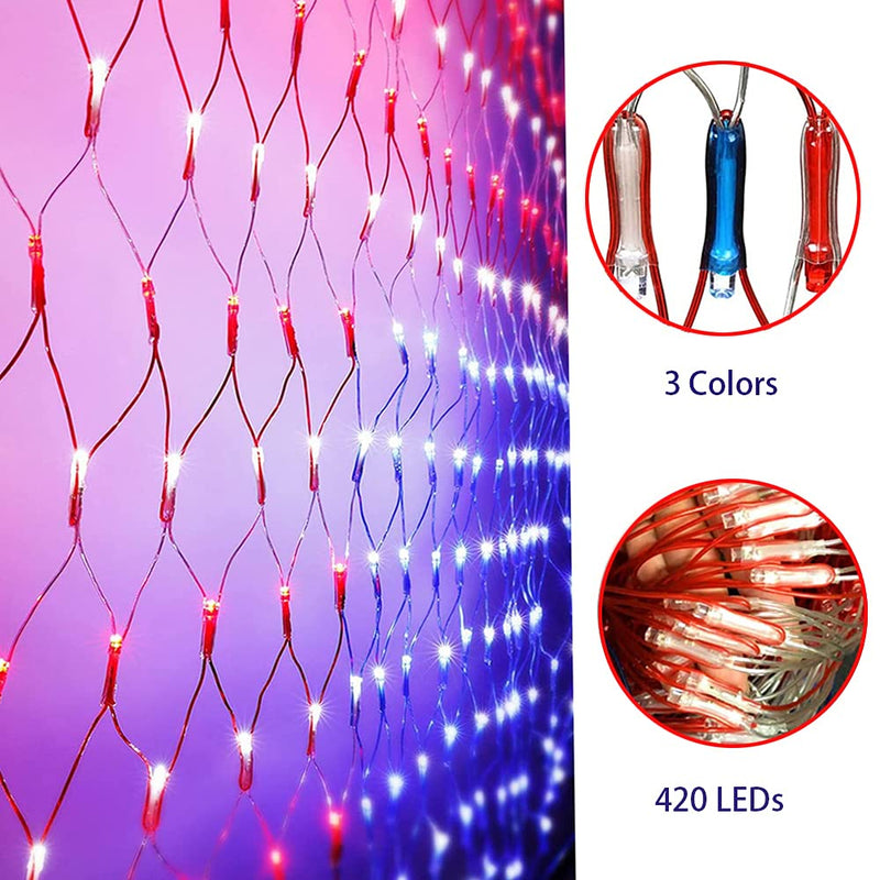 Solar American Flag Lights, 420 LED Waterproof American Flag Net Lights Independence Day Decorations 8 Modes Outdoor String Light for 4th of July Independence Day, Garden, Yard Home Decorations 6.6FT*3.3FT Solar Power+Remote